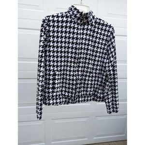 Kim Rogers Petite Small Jacket Houndstooth Zip Black White Pockets Long Sleeve